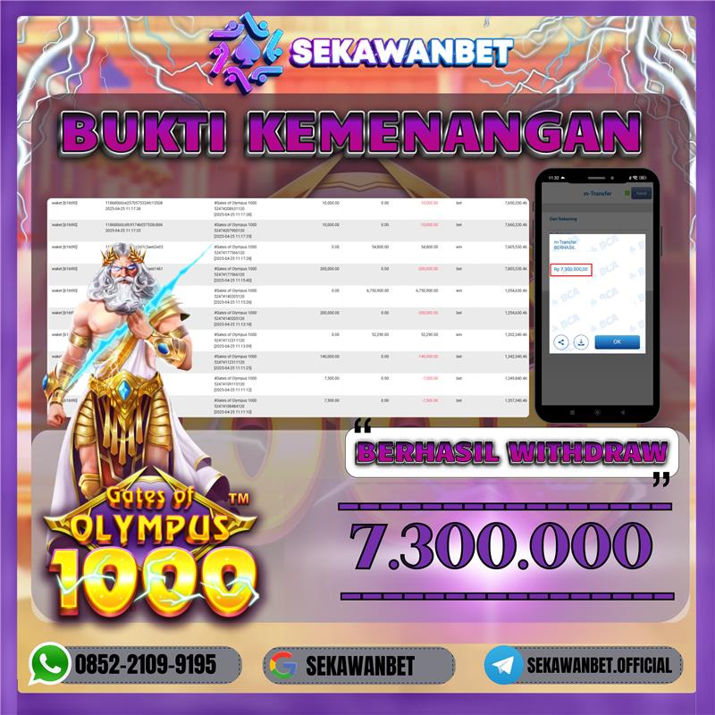 SEKAWANBET JACKPOT SLOT GATE OF OLYMPUS 1000 Rp.7.300.000,- LUNAS!!!