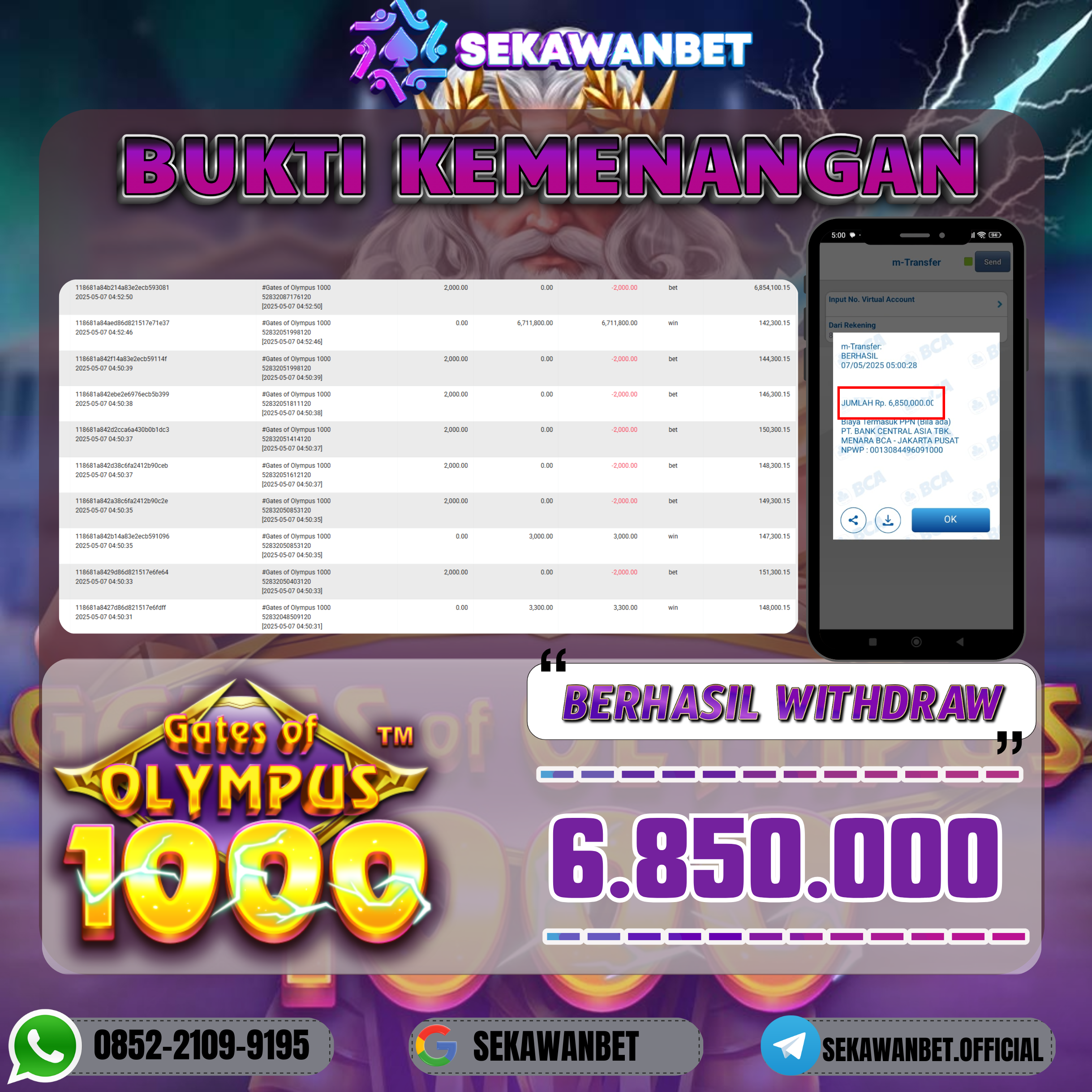 SEKAWANBET JACKPOT SLOT GATES OF OLYMPUS 1000 ⚡ Rp.6.850.000,- LUNAS!!!