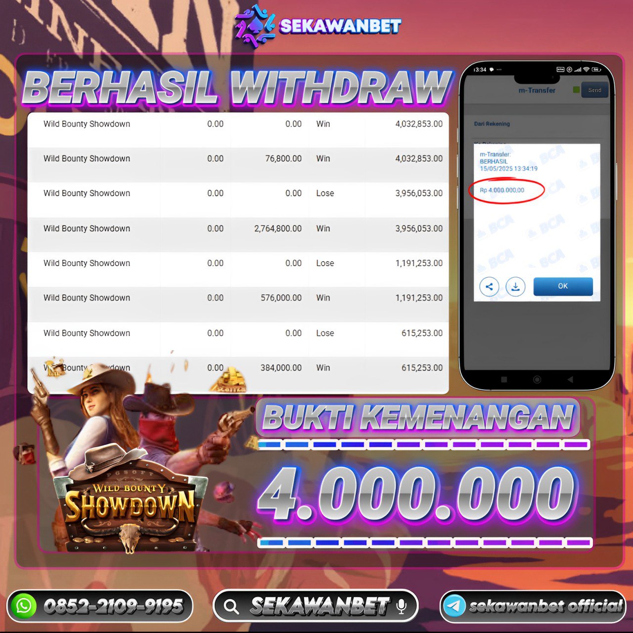 SEKAWANBET JACKPOT SLOT WILD BOUNTY SHOWDOWN🔫 Rp.4.000.000,- LUNAS!!!